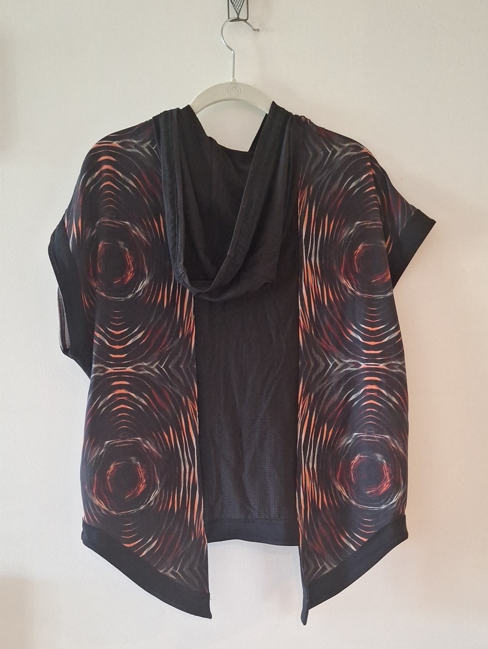HOST PICK! Black and Orange Patterned Short-Sleeve Hoodie Top with Mesh Panels